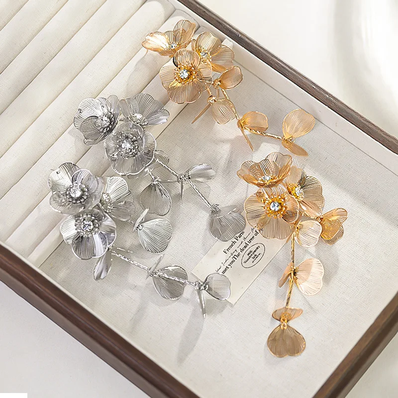 FTCY Bohemian Flower Tassel Earrings for Women Vintage Gold Color Exaggerated Hanging Earring Party Jewelry Gift