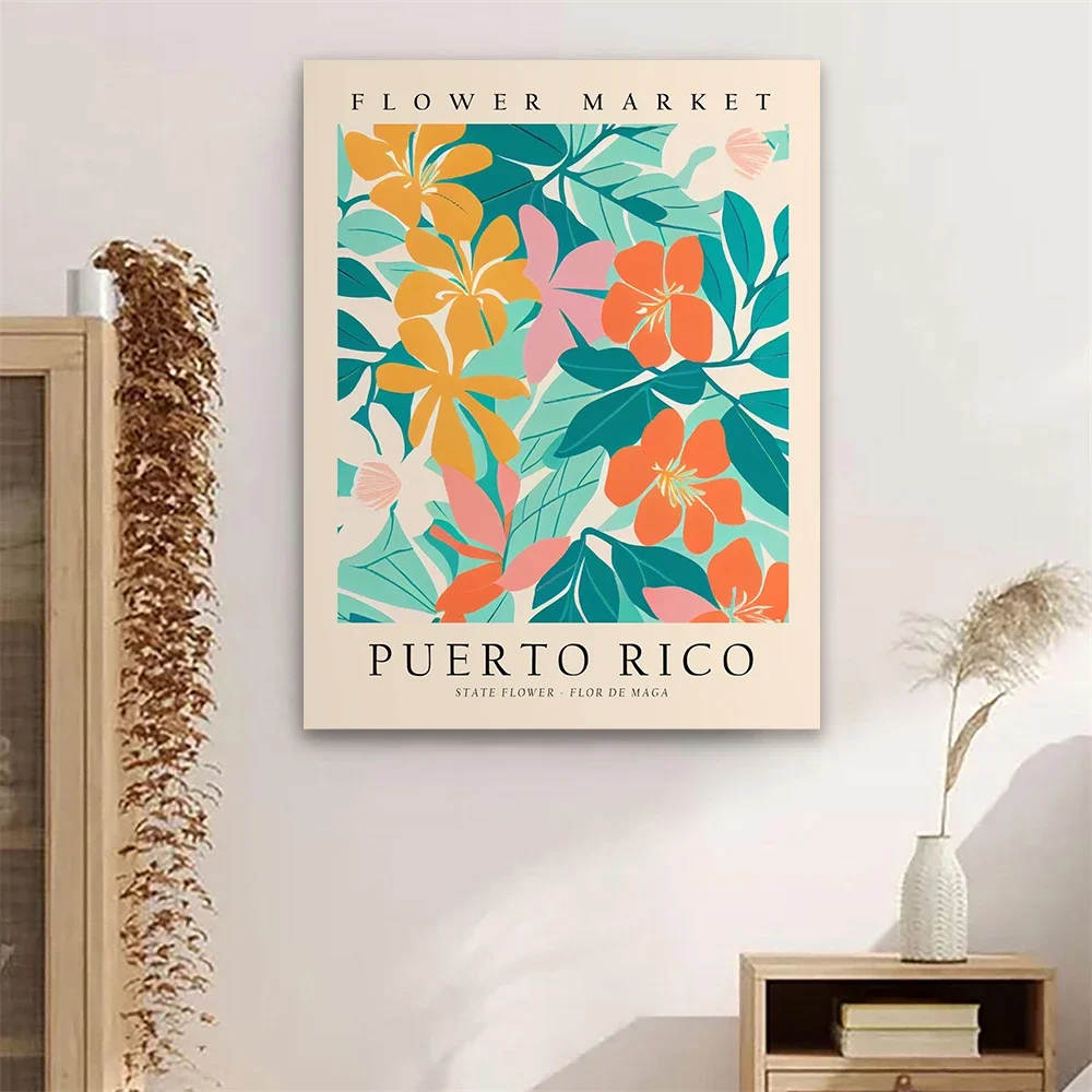 1pc frameless Canvas Painting Hawaii State Flower Poster Colorful Hawaii Flower Market Art Print Puerto Rico National Flower Can