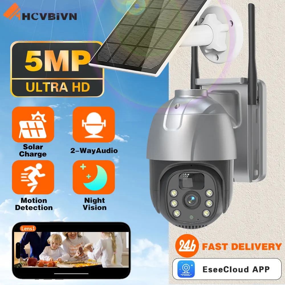 

Smart WiFi/4G Solar Camera Powered 5MP Built-in Battery PTZ Security Camera Two Way Audio PIR Detection Wireless Out solar cam