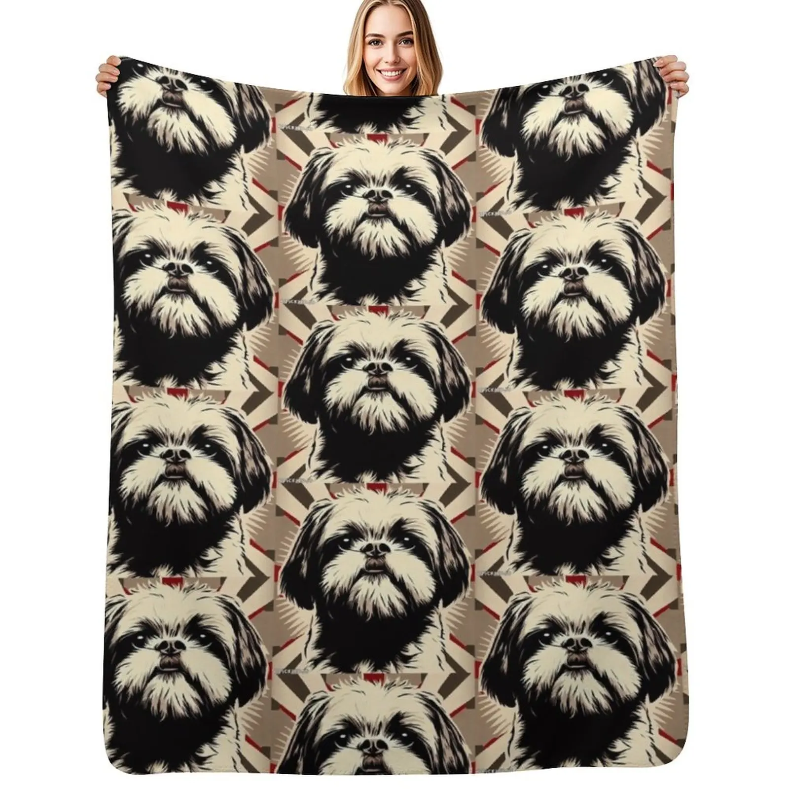 Shih Tzu Pop Art Throw Blanket Stylish Warm Blanket for Living Room Bedroom