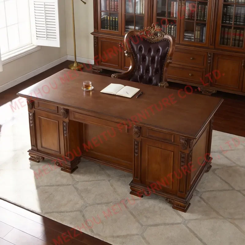 Traditional Solid Wood Executive Desk 78.7 Inch with Side Storage Cabinets and Deep Drawers Large Computer Desk for Home