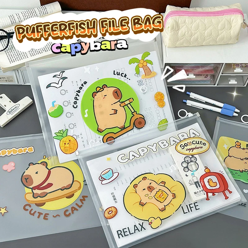 Capybara-Sac de Rangement Transparent pour Documents A4, Poudres à Fermeture Éclair