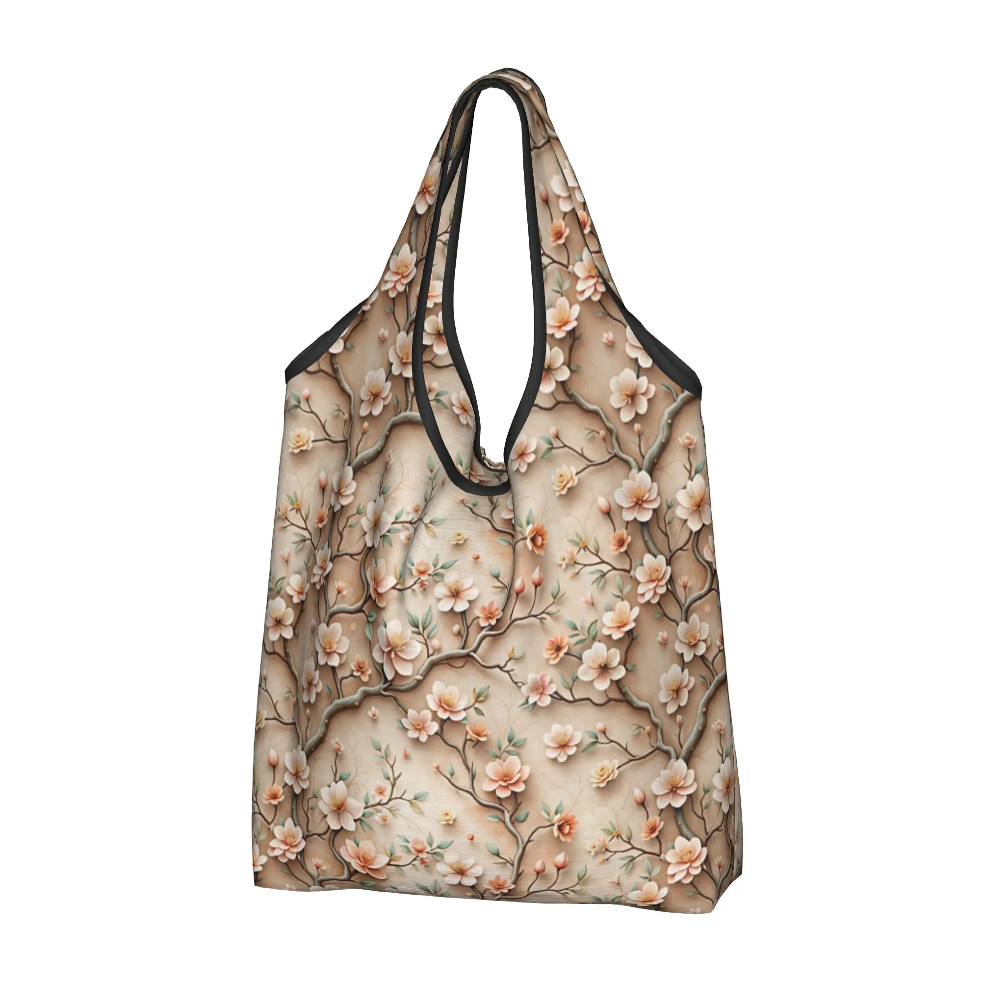 Recycling Luxury High 3D Floral Shopping Bag Women Tote Bag Portable Fashion Trend 3D Flowers Groceries Shopper Bags