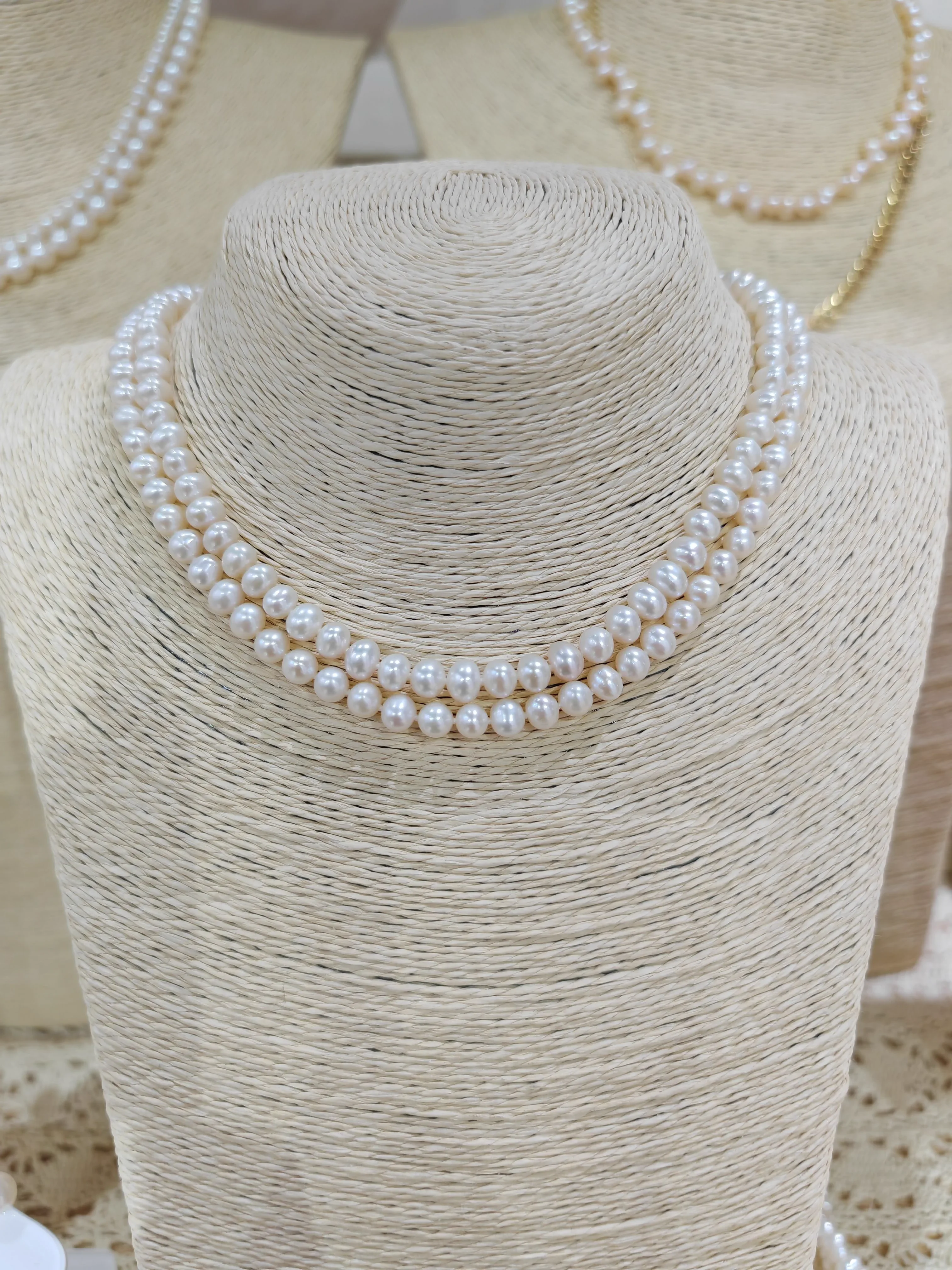 2-Row Hot Selling Pearl Necklace AAAA6-7mm Natural South Sea Round Pearl Necklace 14k Gold 18-19inch