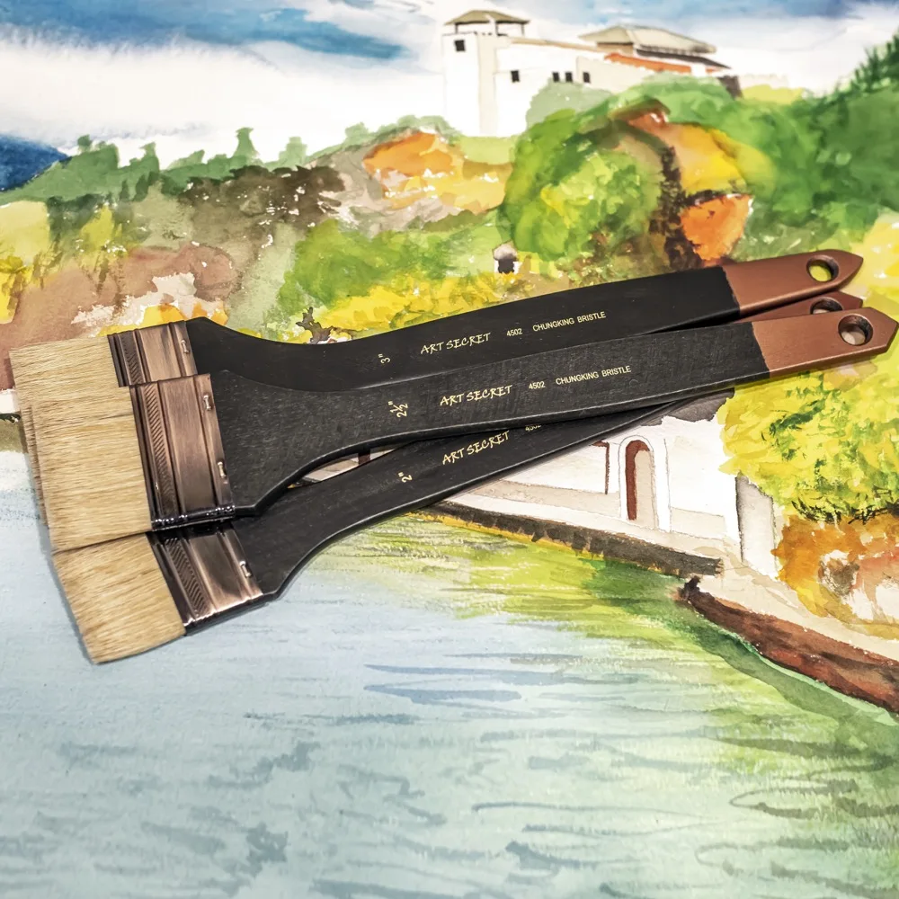 

Artsecret Long Handle Oil Acrylic Paintbrush 4502 Chungking Bristle Stainless Ferrule Flat Painting Brush Artist Tools Supplies