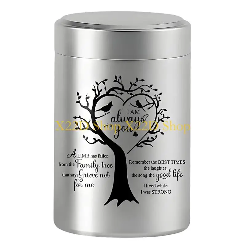 X22D Practical Aluminum Memorial Urn With Detailed Trees Of Life Engraving And Removable Lid Pet Cremation Keepsakes