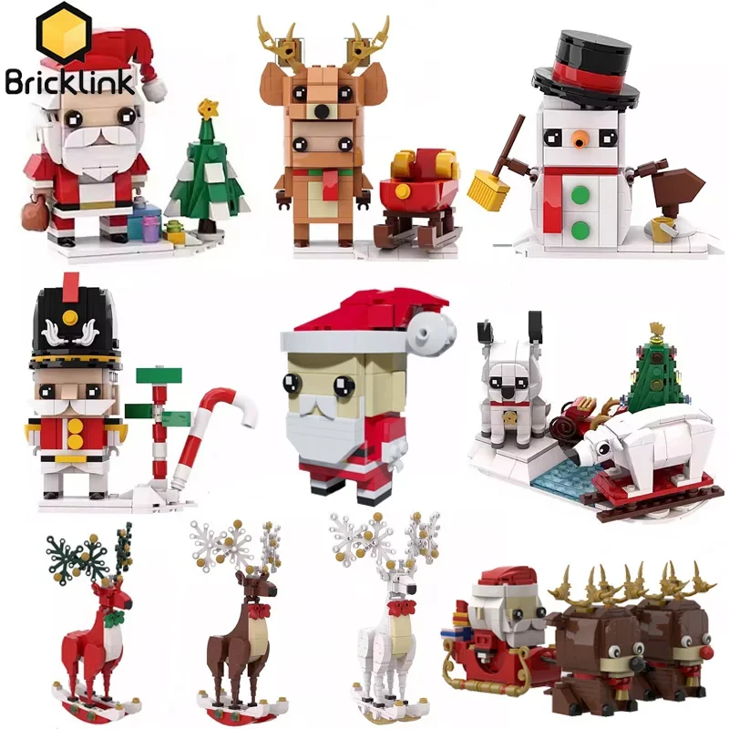 Bricklink Ideas natale slitta di babbo natale alce slitta cane Brickheadz imposta blocchi di costruzione giocattoli per bambini regalo di capodanno