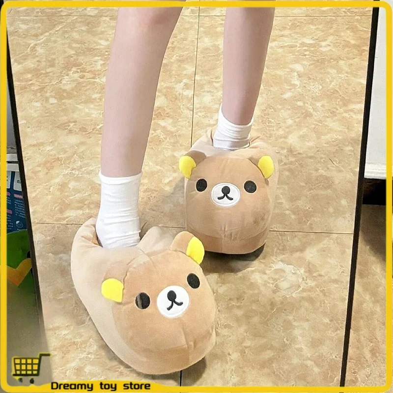 Teddy Bear Cotton Slippers Women'S Winter Warmth 2025 New Indoor Home Cute Bear Plush Thick Bottom Slippers Birthday Gift