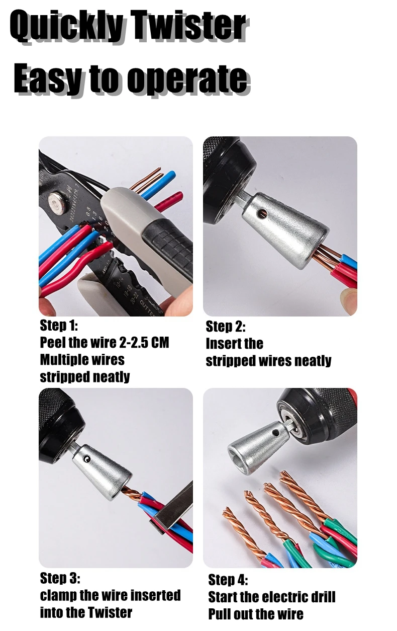 Universal Wire Twisting Tool Electrical Cable Quick Connector Automatic Twisting Wire Stripping Stripper Twister Drill Driver