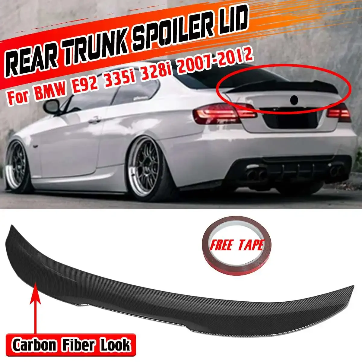 

Black/Carbon Fiber Look Car Rear Trunk Boot Lip Spoiler For BMW E92 335i 328i 2007-2012 Rear Boot Trunk Spoiler Lip Body Kit