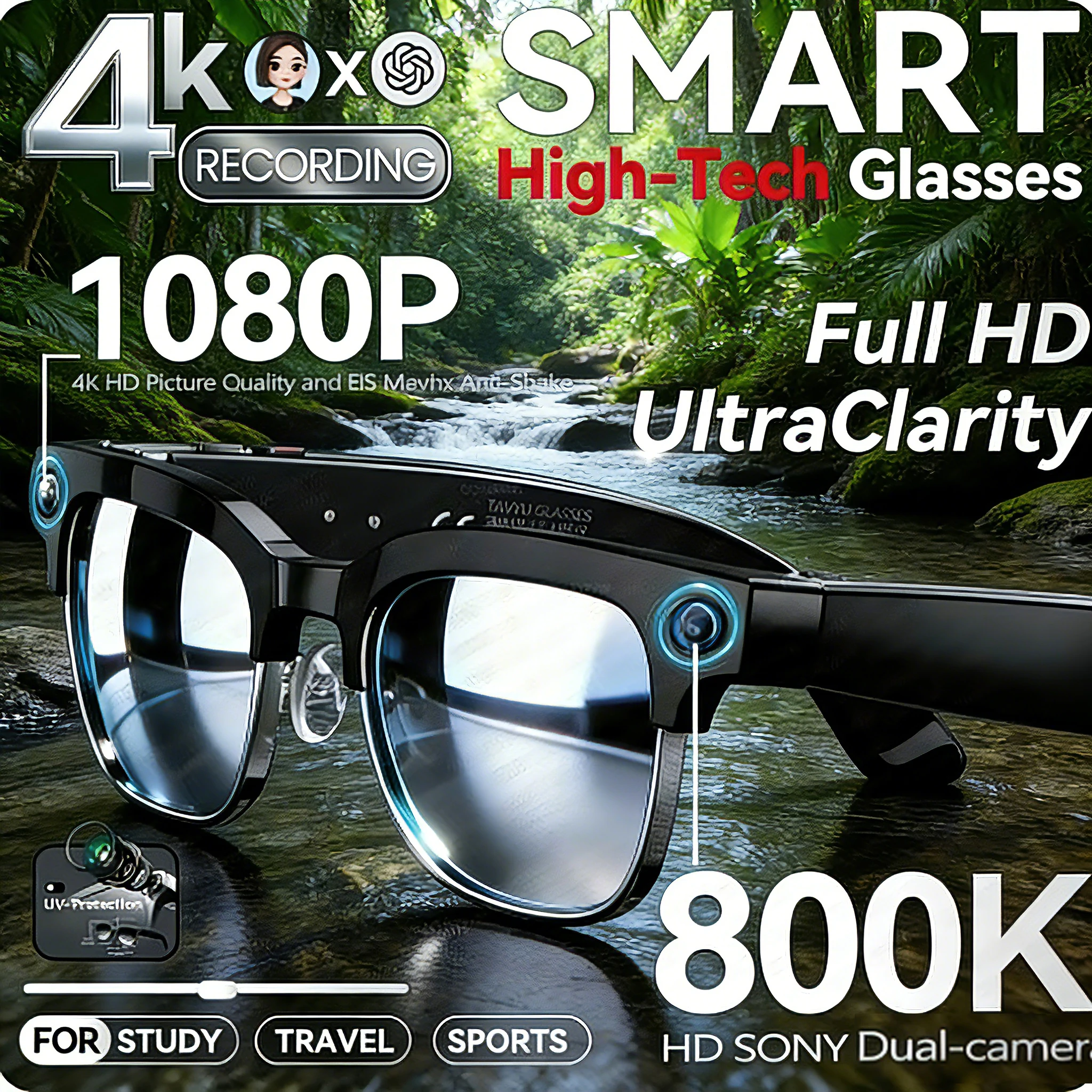 

Новые смарт-очки 2026 года с камерой 800 МП, записью видео, распознаванием фото на базе ИИ, Bluetooth-звонками и голосовым переводом для мужчин