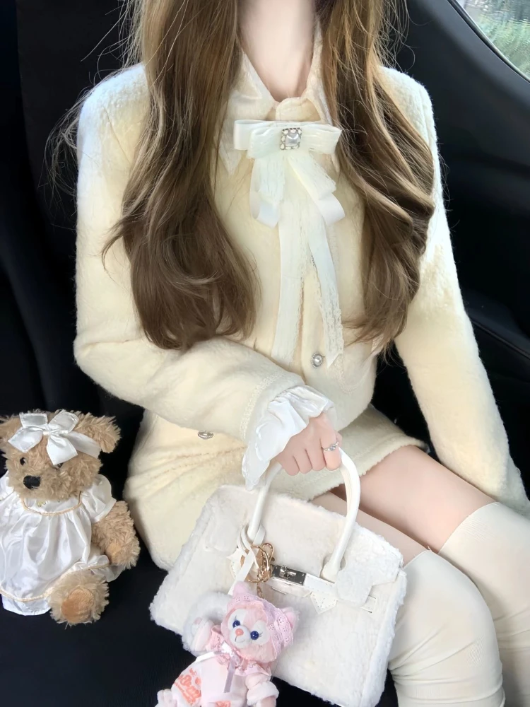 

Autumn French Elegant Vintage Women's New 2 Piece Set Y2k Korean Fashion Slimming Sweet Design Chic Woman Outfit Female Clothing