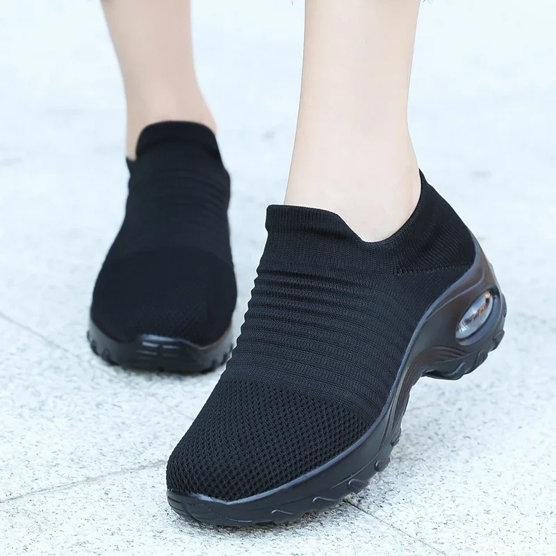 Damen-Walking-Trainer, modische Fly-Weave-Socken-Sneaker, atmungsaktive, bequeme Pflegeschuhe, lässige Plateau-Loafer, rutschfest – Detail 2
