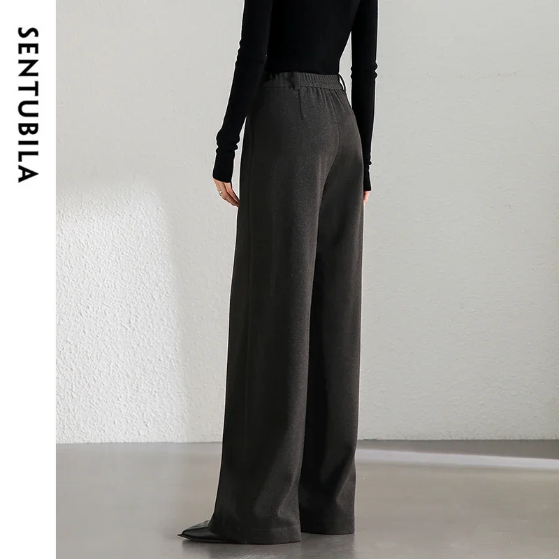 SENTUBILA Casual Loose Knit Pants Women 2024 Winter Cozy Folds Straight-leg Pants High-waist Work Business Trouser 144k56333
