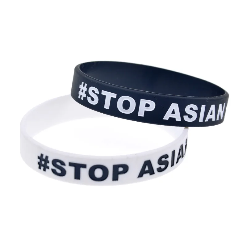 50 Pcs Stop Asian Hate Silicone Wristband 1/2 Inch Wide Sport Gift Bracelet Black and White