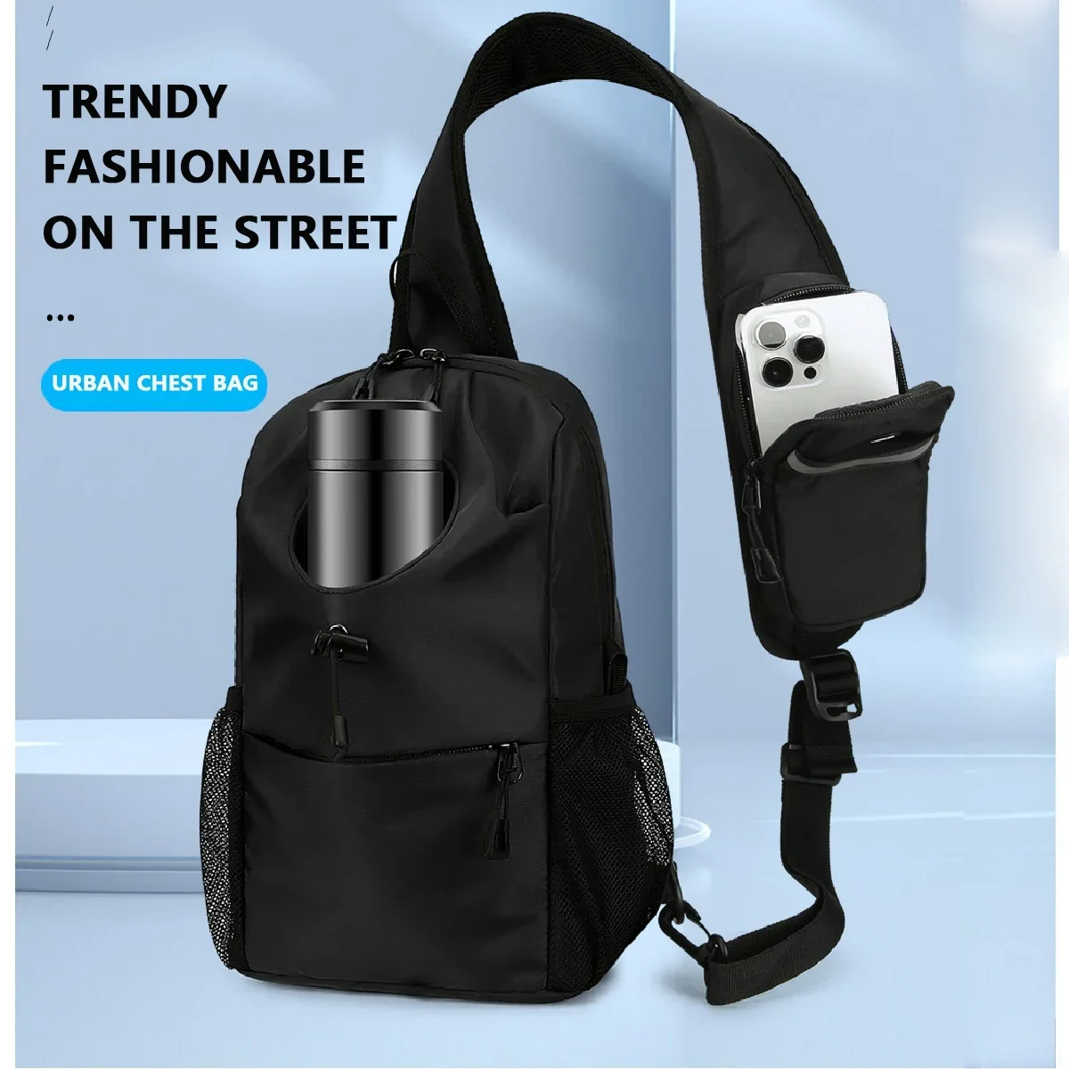 Fashionable sports and leisure chest bag, waterproof nylon material, storage phone bag, multifunctional and multi layered