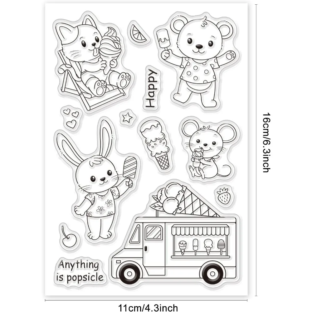 Animal Silicone Clear Stamps Ice Cream Cart Summer Cat Bear Rabbit Transparent Stamps for Cards Making DIY Scrapbooking Photo