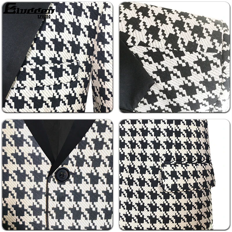 Male color Houndstooth Jacquard Slim Fit Blazer Suit Dog Tooth pattern Slim Fit Blazer Jacquard Fabric Wedding Party Suit Jacket