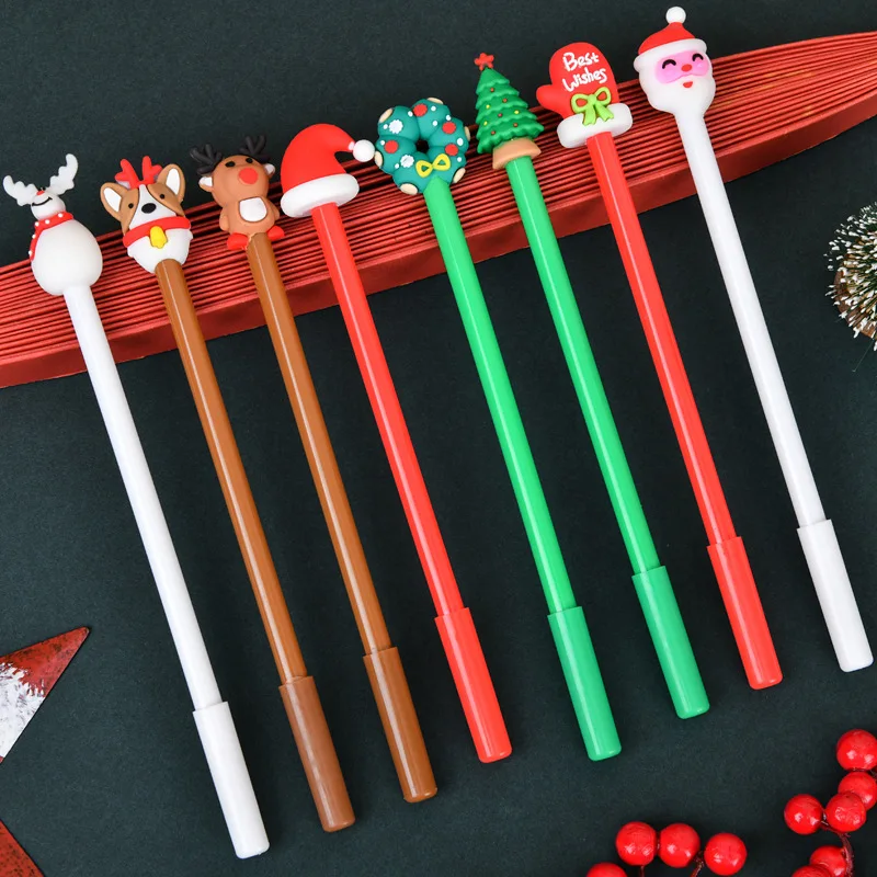 12/24Pcs Cartoon Christmas Pens Gel Ink Roller Ball Pen Kids Birthday Party Favors School Stationary Prize New Year Gift Filler