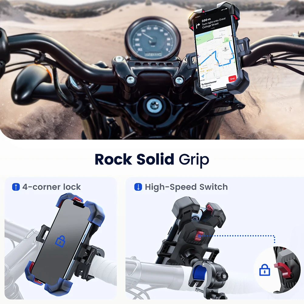 

Mobile Phone Stand Shockproof Bike Phone Holder 360 Degree Rotating Motorbike Phone Support Anti-slip for 4.7-7 Inch Smart Phone