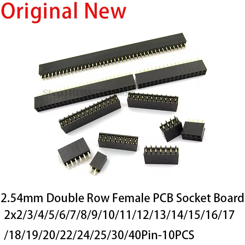 10pcs 2.54mm Double Row Straight Female 2-40P Pin Header Socket Connector 2x2/3/4/5/6/7/8/9/10/12/14/16/18/20/25/30/40Pin