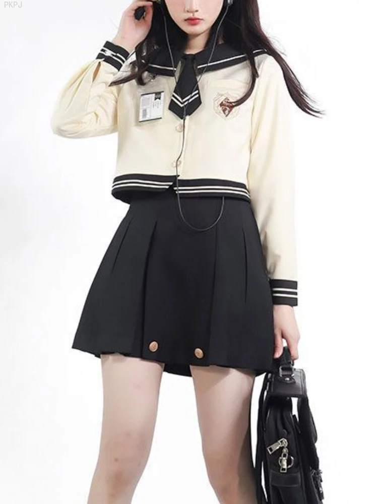 Apricot Japanese Kawaii Lolita Skirt Set Women Korean College Style Skirt Suit Female Long Sleeve Blouse + Party Mini Skirt 2024