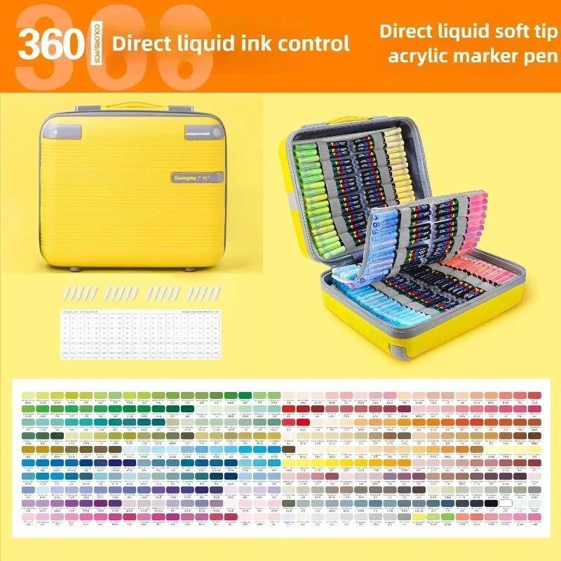

Guangna 168-360olors Acrylic Paint Markers Brush Tip Direct Ink Waterproof Flexible Tip Art Pens for Rock Painting Stationery