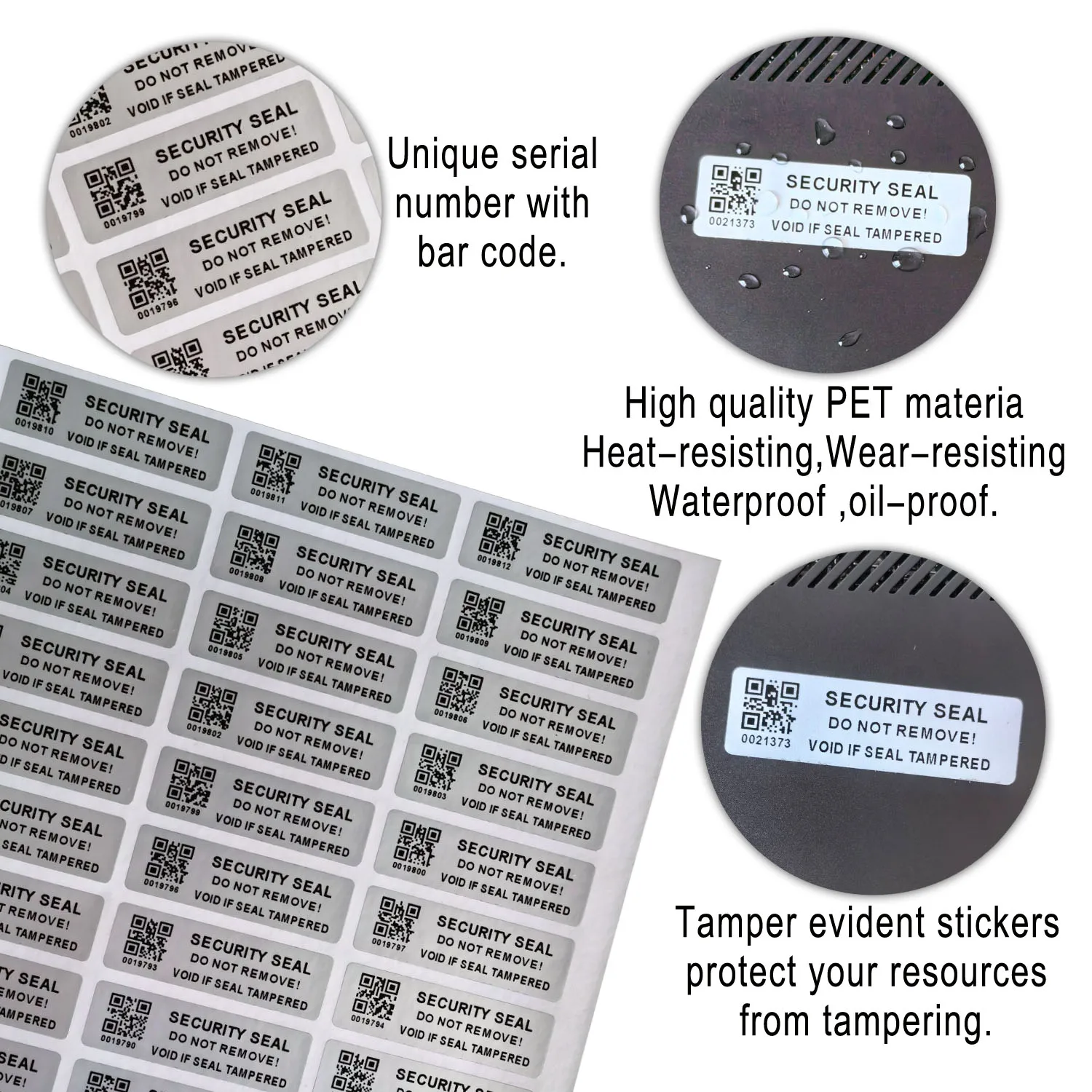 Matte Silver Tamper Proof Evident Stickers With QR Code Warranty VOID Seal Security Label With Serial Numbering Anti-Transfer