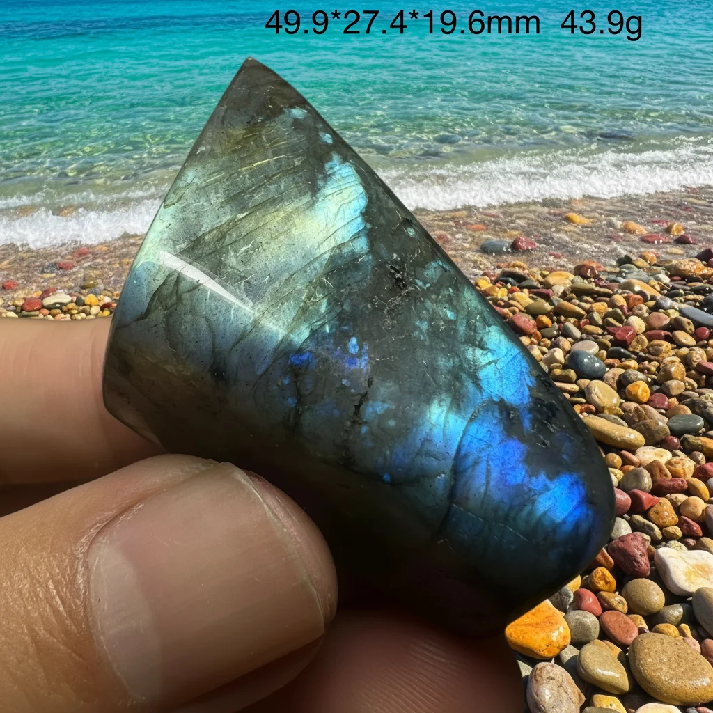 Natural multicolored elongated feldspar rough stone, mineral specimen, mineral display piece.