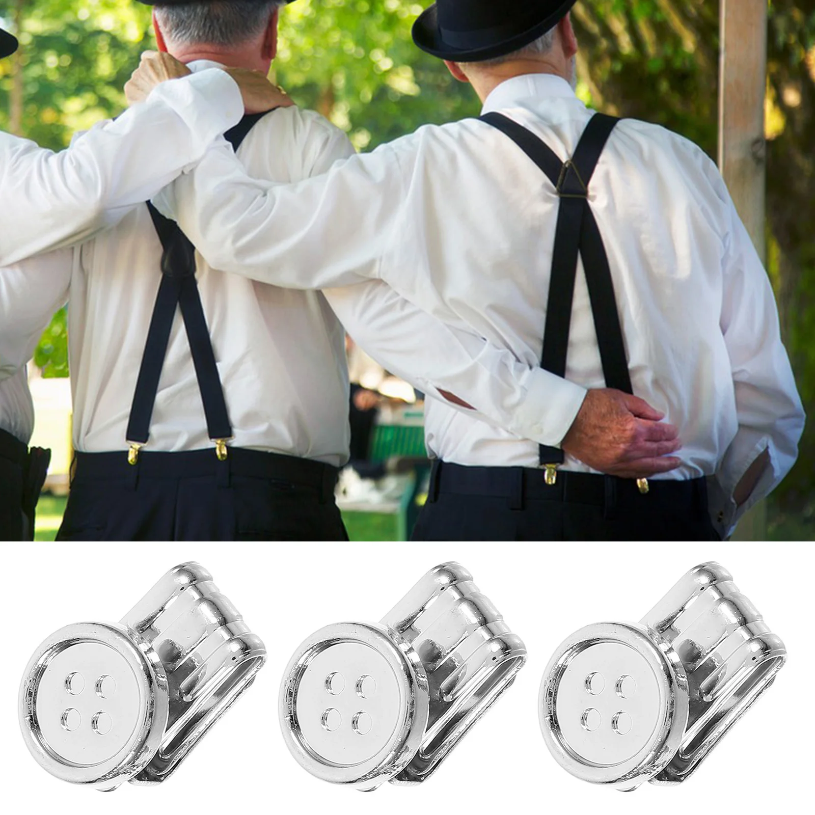 

6pcs Metal Rivet Buttons for Men Pants Replacement with Adjustable Buckle Clips Suspenders Fixing Tools White Color