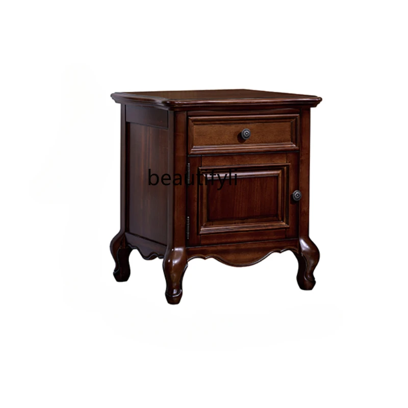 

American Bedside Table Solid Wood Retro Style Master Bedroom Single Pull-Belt Cabinet Storage Cabinet Storage Cabinet