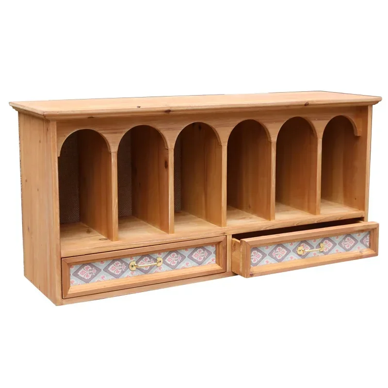 

Creative Rome Arch Storage Cabinet Desktop Cup Stationery Storage Box Retro Wood Books Sundry Storage Rack With Drawer