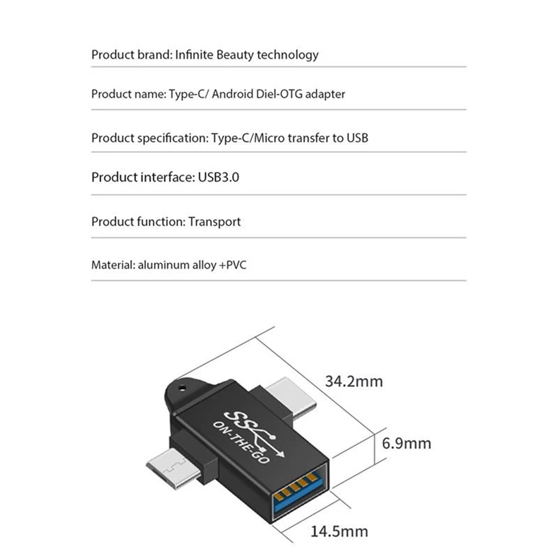 2X USB C To USB 3.0 OTG Converter USB 2 In 1 Type C Micro-OTG Adapter