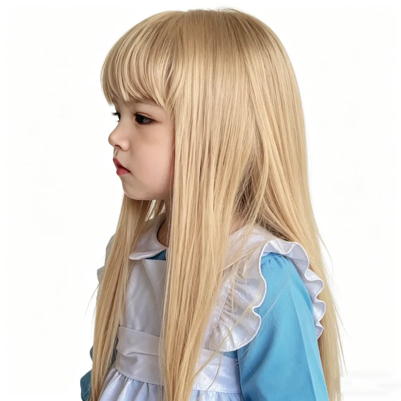Kids Wigs Light Gold Hood for Girl Child Beige Hair Accessories Baby Yellow Headdress Teenage Headwear Reborn Doll Headgear 45cm