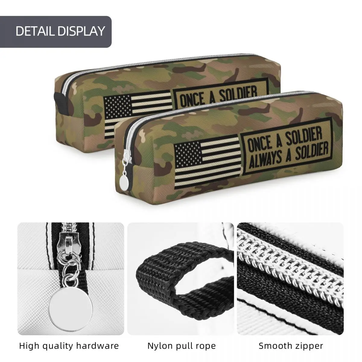 Once A Soldier Always A Soldier Camouflage Pencil Cases New Camo Pen Box Bag Girls Boys School Supplies Cosmetic Pencil Pouch