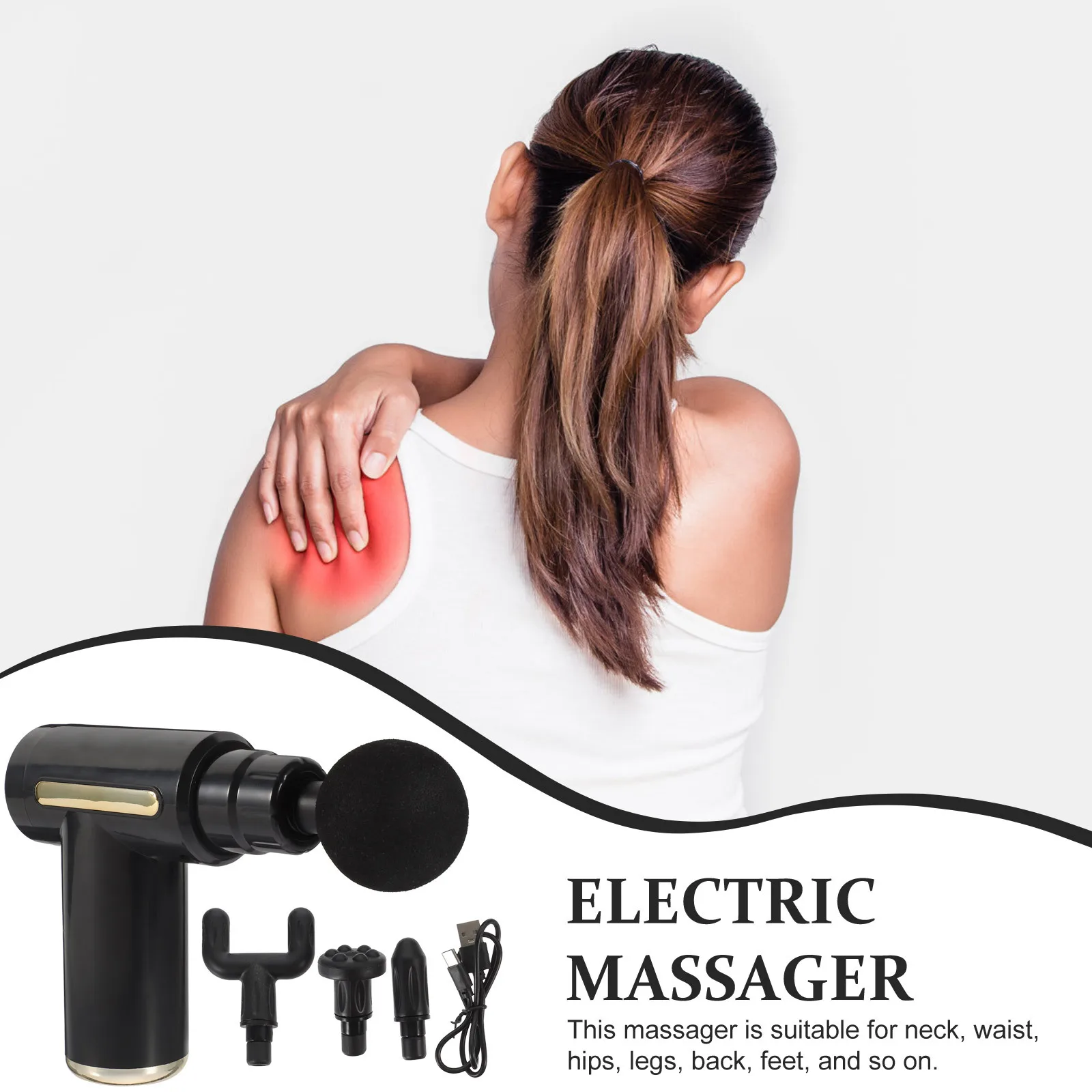 

1 комплект, портативный массажер для глубоких тканей, 6-скоростная вибрационная терапия для шеи, мышц спины, облегчение боли, ручной электрический массажер для тела