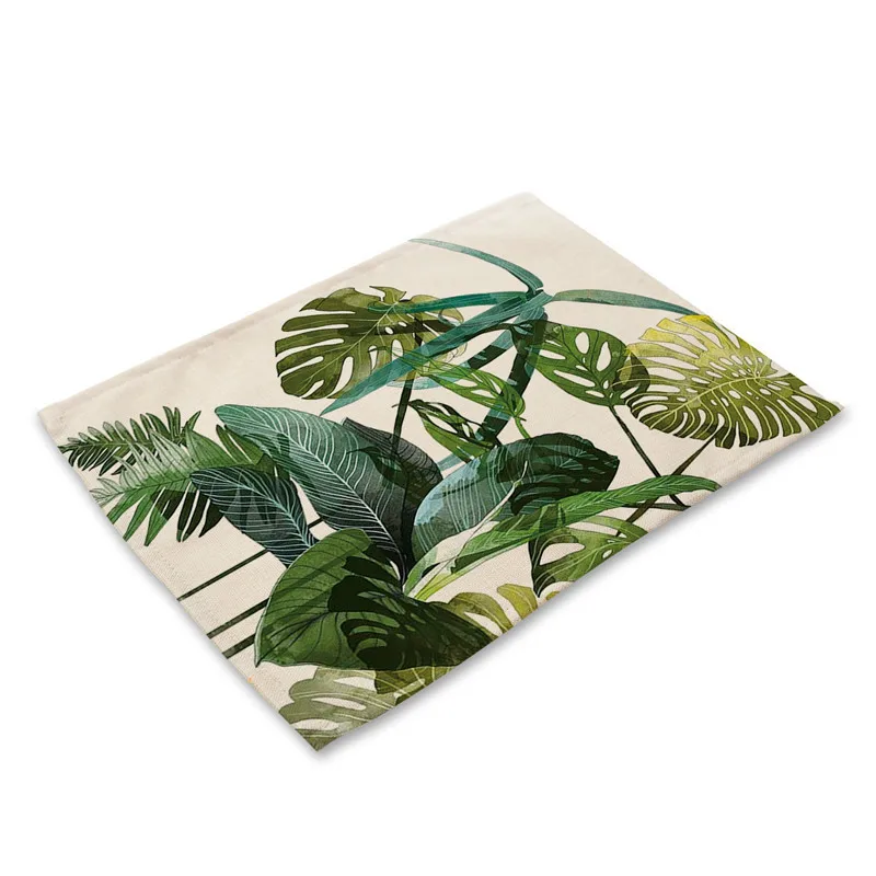 Tropical Plants Pattern Kitchen Placemat Dining Table Mats Coaster Cotton Linen Pad Bowl Cup Mat 45*32cm Home Decor