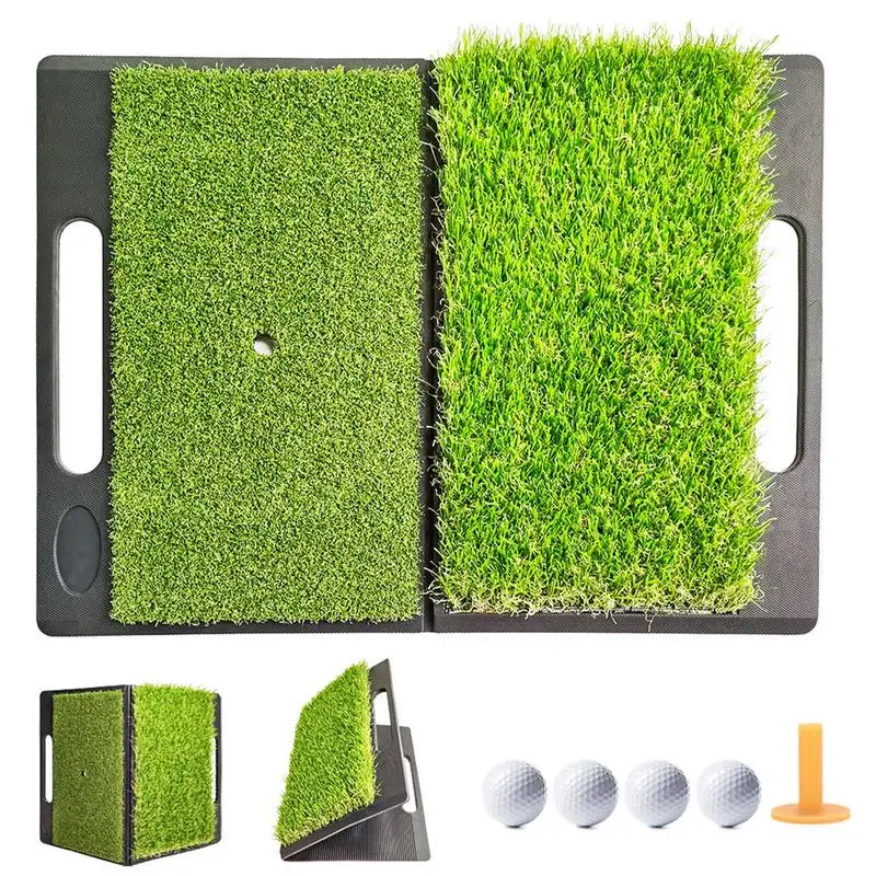 Chipping Mat Golf Training Mat Multifunction 2-in-1 Long And Short Grass Chip Swing Pad With Foldable For Indoor And Outdoor