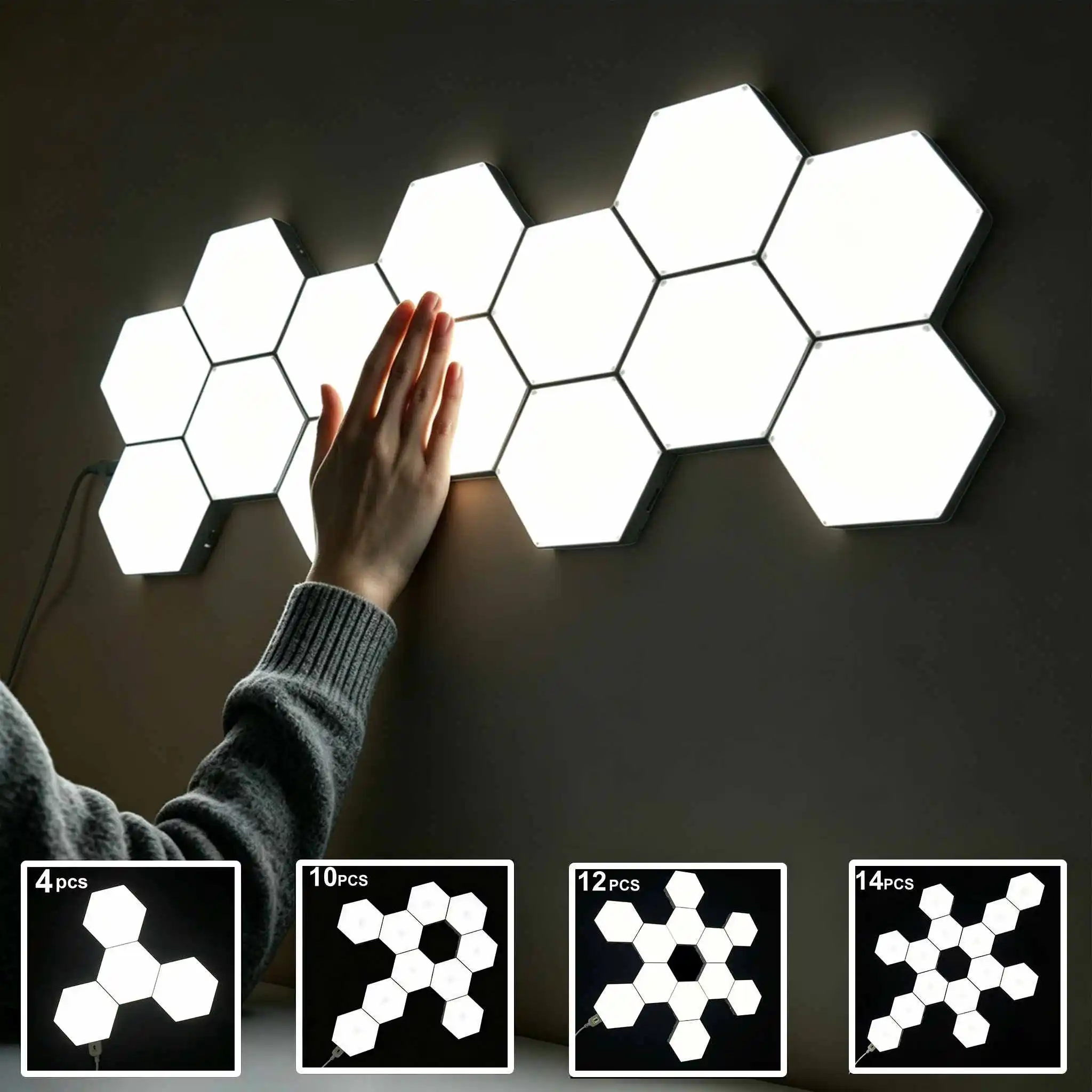 Hexagon LED Wall Light Touch Sensitive Lights Modular Lights for Game Room Home and Bedroom Decoration Christmas Birthday Gift