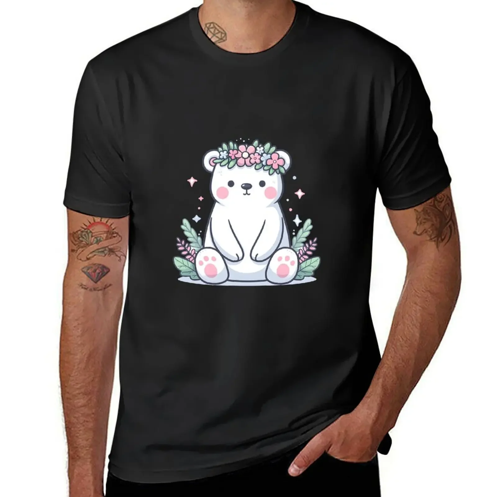

Kawaii Polar Bear With Flower Crown T-Shirt funny costumes man t shirt quick drying mens vintage t shirts