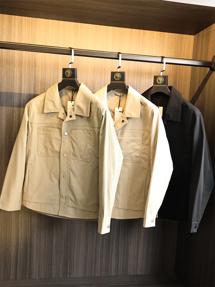 

Высококачественная текстурированная повседневная мужская куртка однотонного цвета с лацканами модная городская осенняя одежда из полиэфирного волокна Long Sve