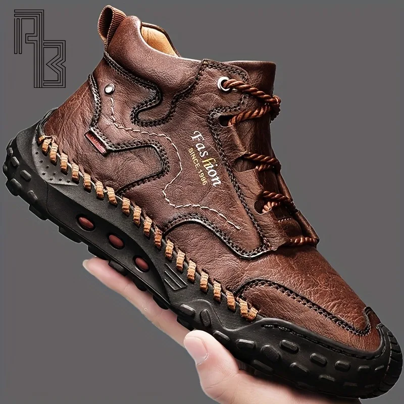

Fashionable and Versatile Men's Casual Short Boots, Outdoor Sports Black and White Brown Tennis Hiking Shoes