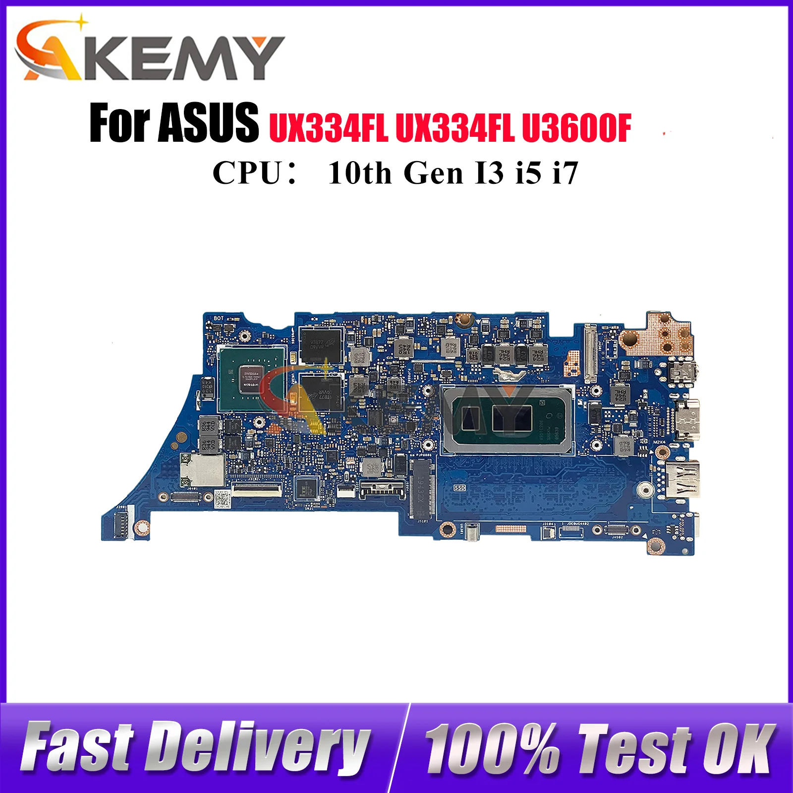 

UX334FL Laptop Motherboard For ASUS ZenBook UX334F UX463FL UX334FL U4600F U3600F Mainboard With 10th Gen I3 i5 i7 100% tests OK