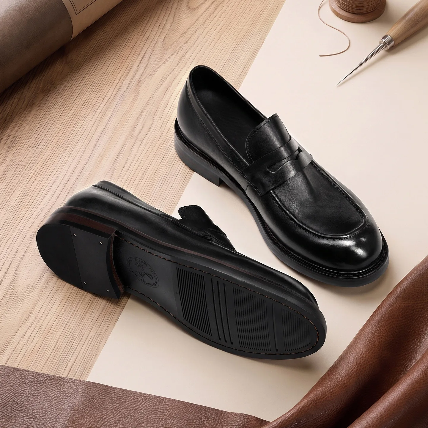 YETTIES Men's Washed Horsehide Leather Slip-On Loafers | British Vintage Handmade Casual Business Dress Shoes for Men