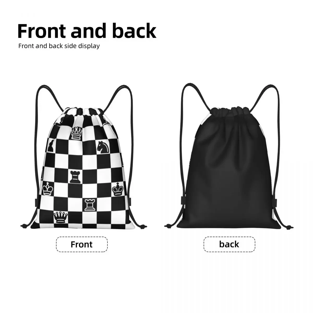 Custom Chess Drawstring Bag Men Women Lightweight Chessboard Game Sports Gym Storage Backpack