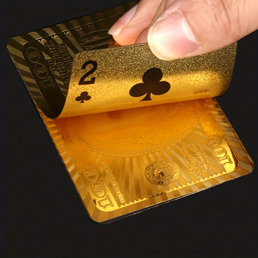 1 قطعة بطاقة لعب من رقائق الذهب بطاقة لعب الدولار الذهبي مقاومة للماء، قابلة للغسل، لعبة ترفيهية متينة للحفلات