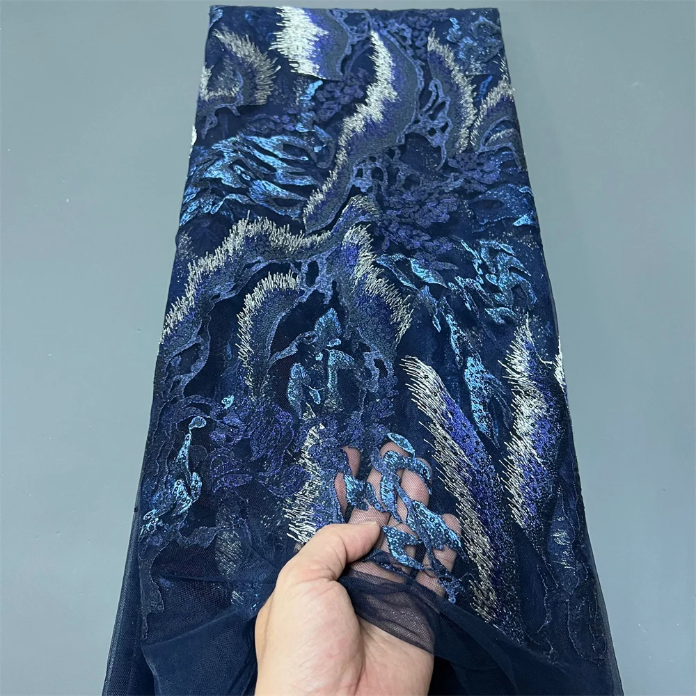 

Latest 2025 African Nigerian Guipure Embroidery Sequins Tulle Lace Fabric High Quality for Sewing Dresses 5Yards ZJ082