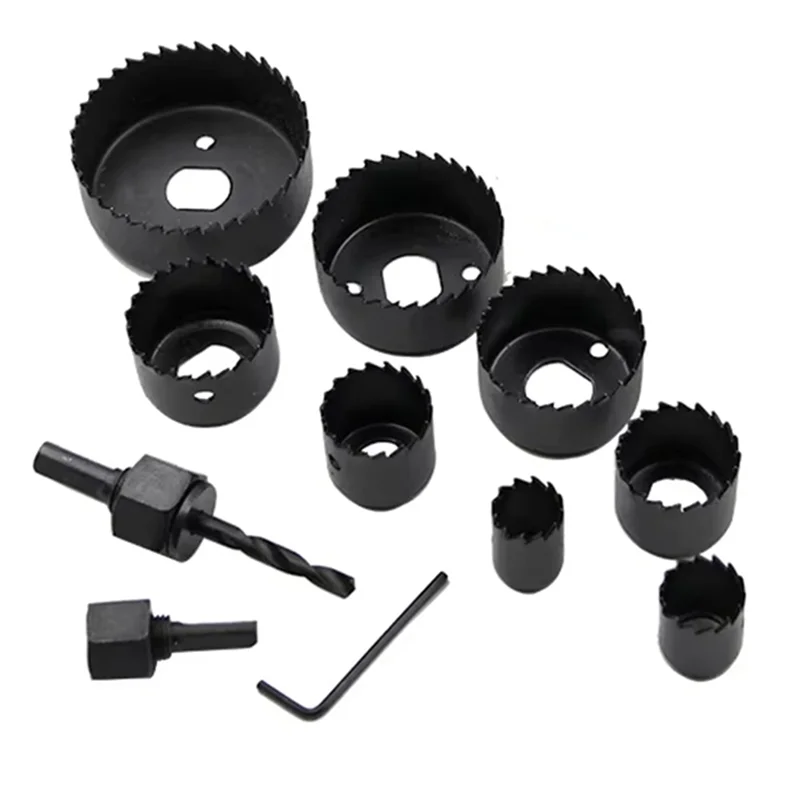 AEE2-11Pcs Hole Saw Kit Carbon Steel Metal Circle Power Drill Hole Cutter For Wood PVC And Plastic