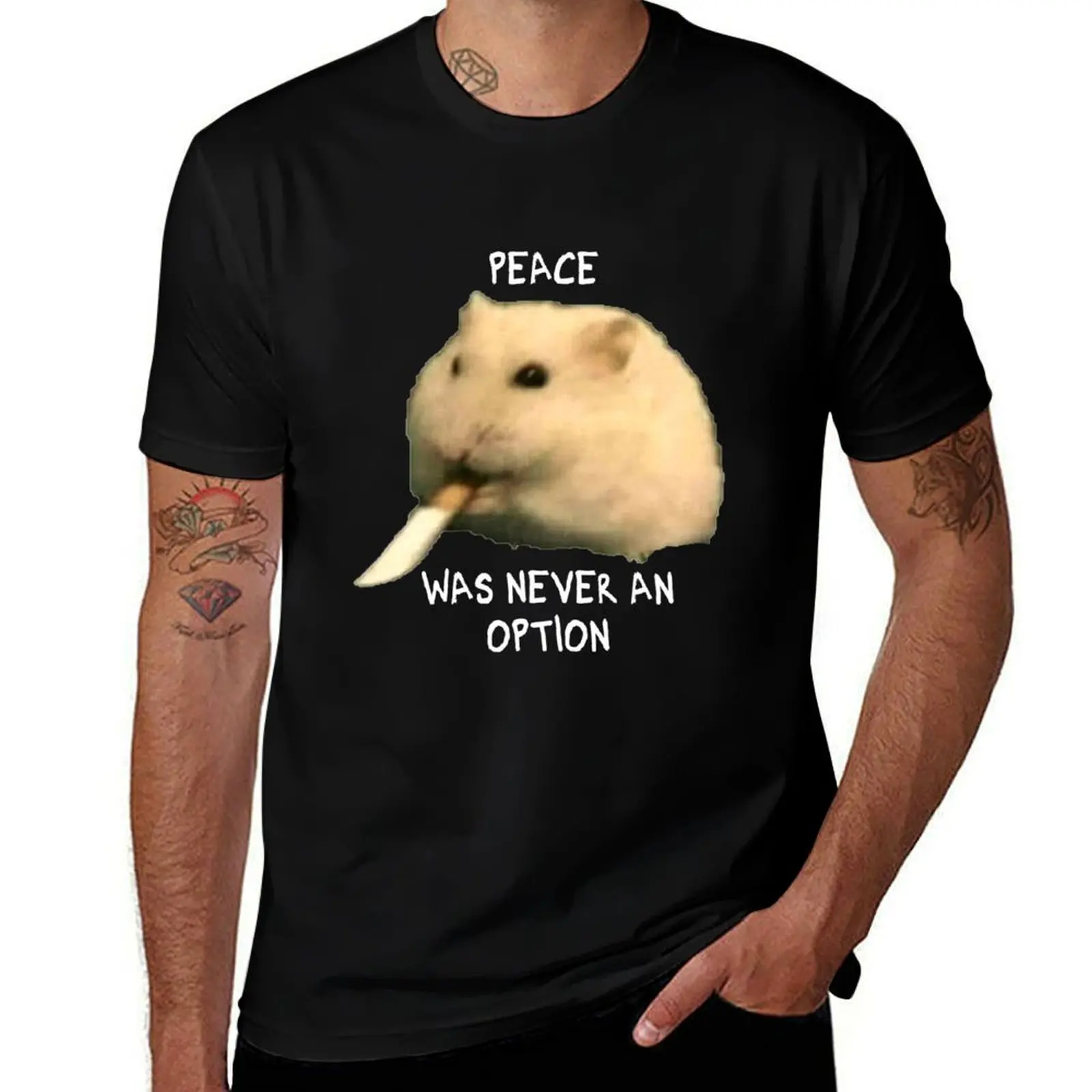 Hamster with knife - Peace was never an option T-Shirt Basic Casual Short Sleeve Cotton Shirt
