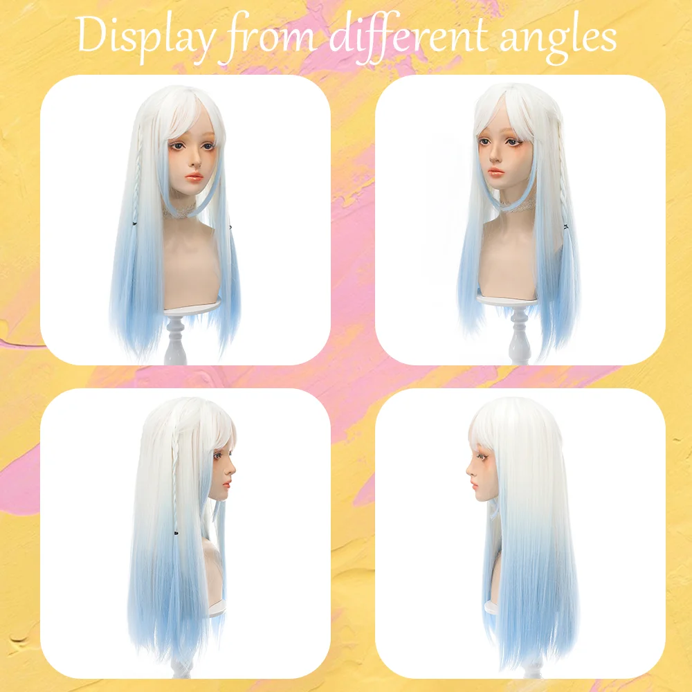 XG Blue gradient long straight hair, fashionable Korean air bangs, fashionable round face chemical fiber wig